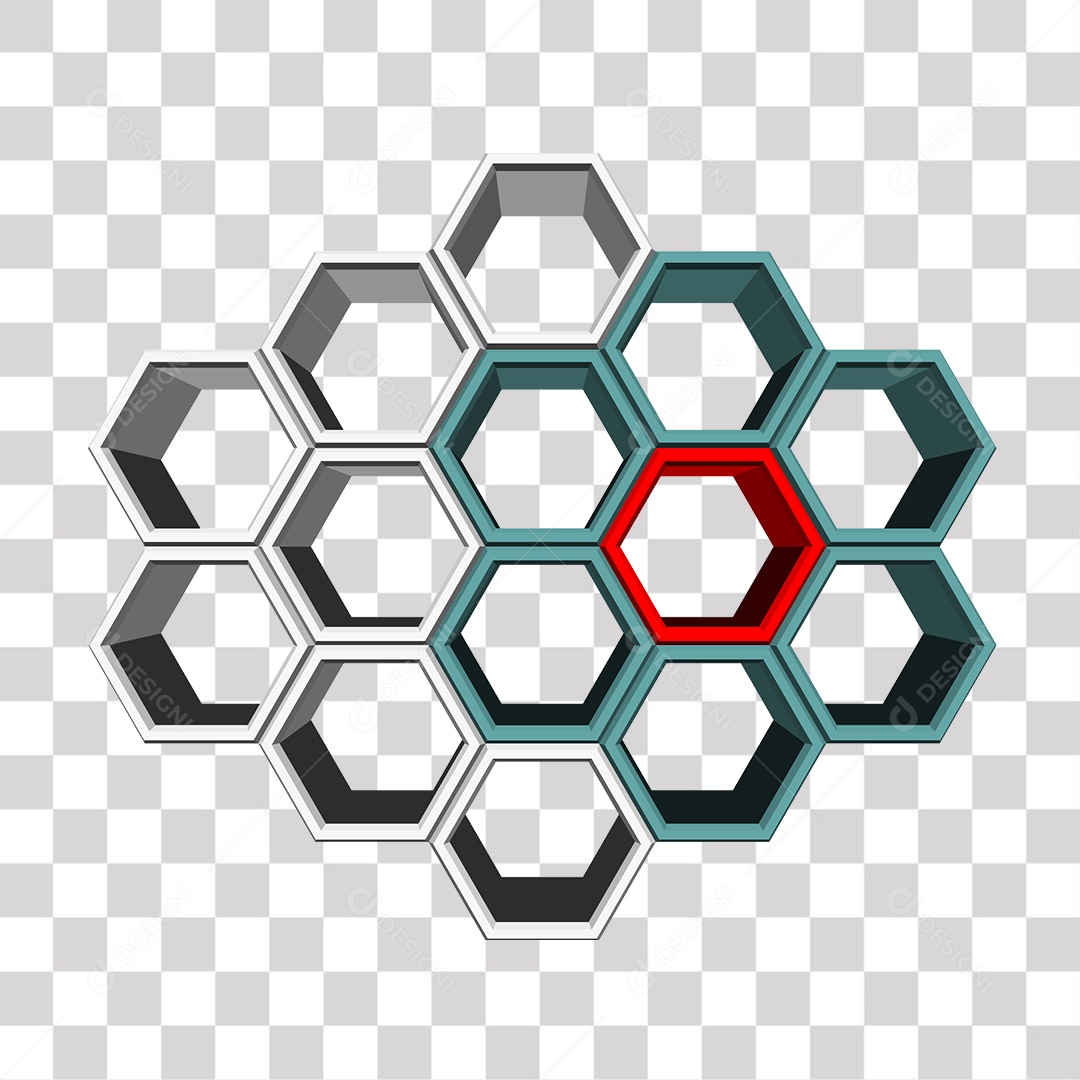 Hexágonos vermelho Azul e Branco 3D PNG Transparente