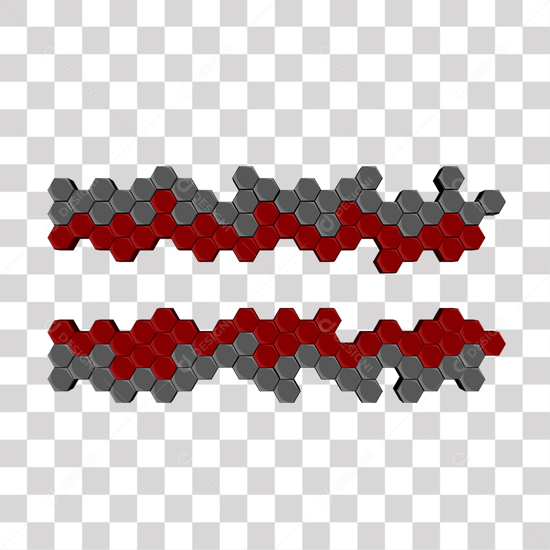 3D Red and Gray Hexagons Transparent PNG