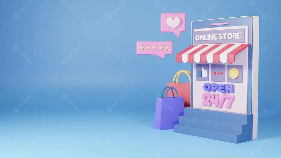 Componentes de loja online 3D com sacolas de compras