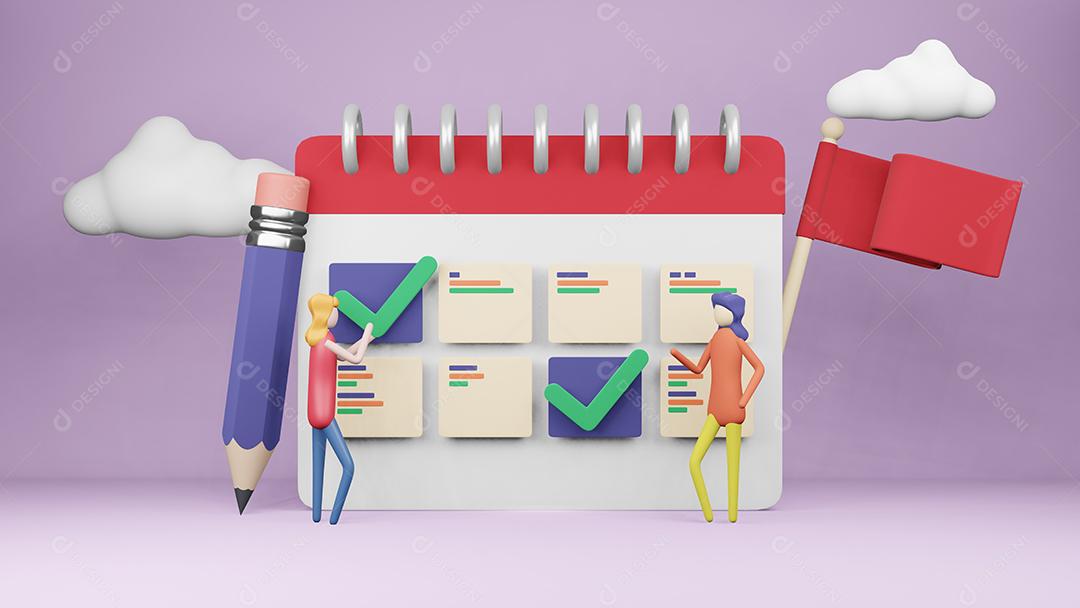 Tarefa de nomeação de calendário de planejamento de equipe de personagens 3D