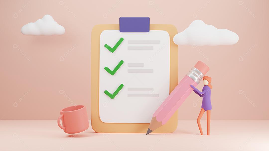 Negócio do sucesso da tarefa da lista de verificação da equipe do caráter 3D