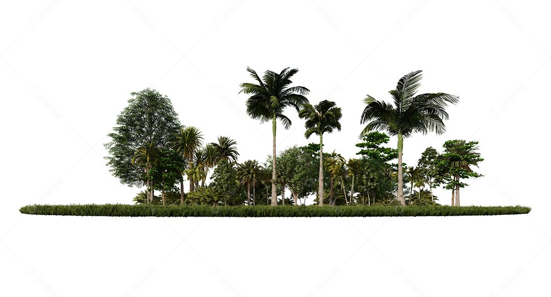 imagem de renderização 3ds de árvores de renderização 3d no campo de gramíneas. Céu de maquete e background.Scene criador.