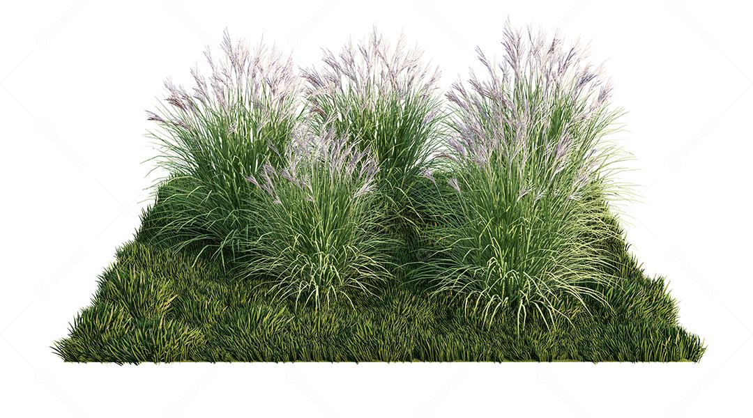 Uma imagem de renderização 3d de muita flor de grama no campo de grama verde