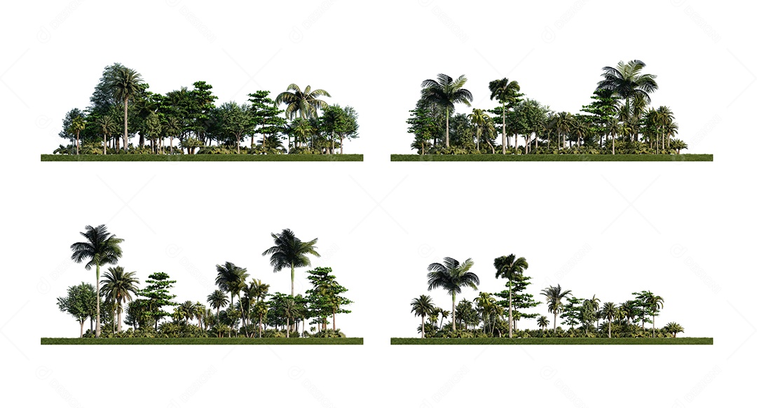 3ds rendering image of 3d rendering trees in grass field. Mockup sky and background. Scene creator.