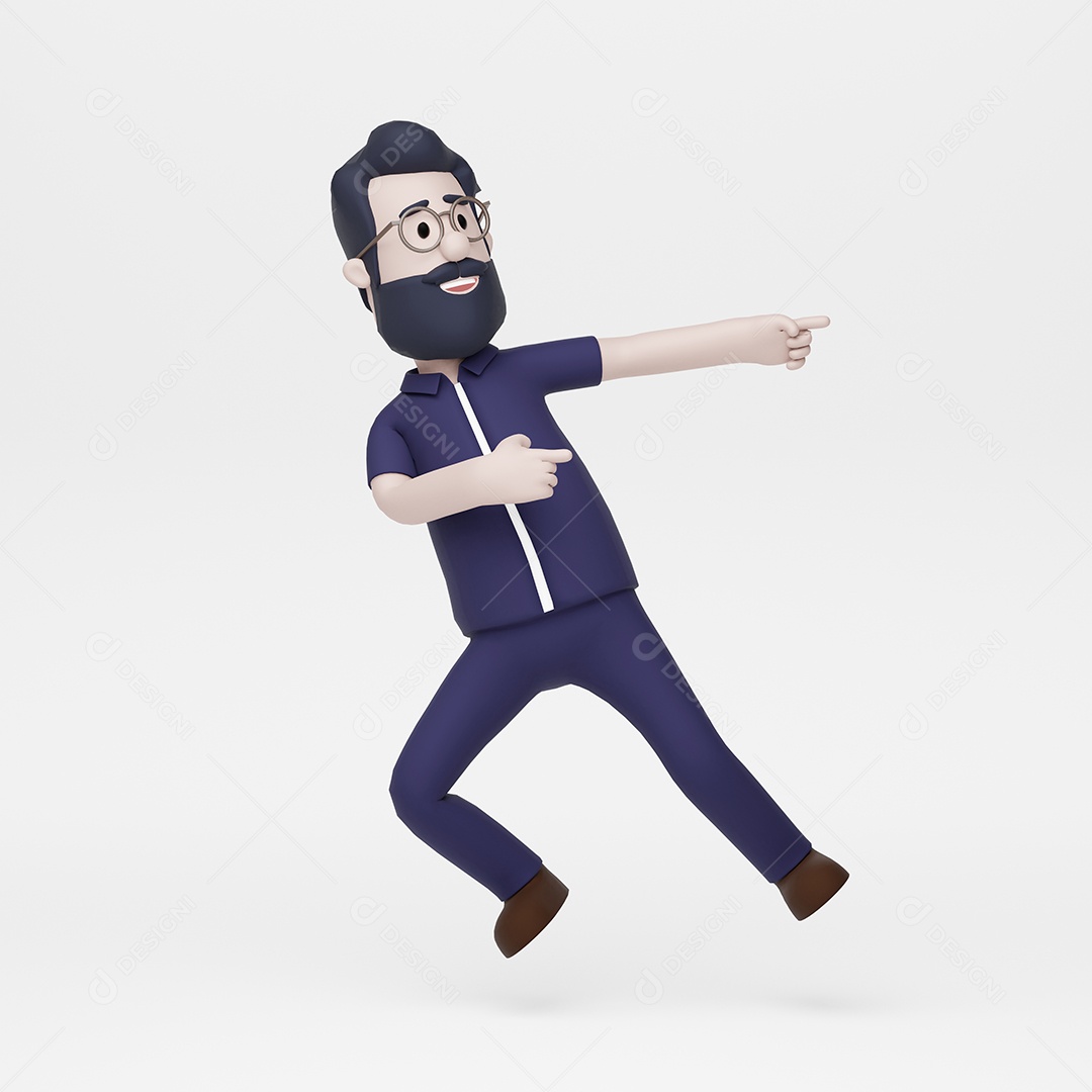 Homem 3D saltar apontando para a direita