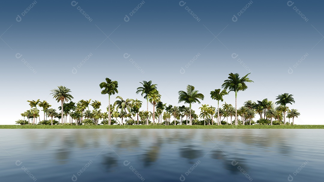 Imagem de renderização 3d de árvores de renderização 3d no campo de gramíneas.