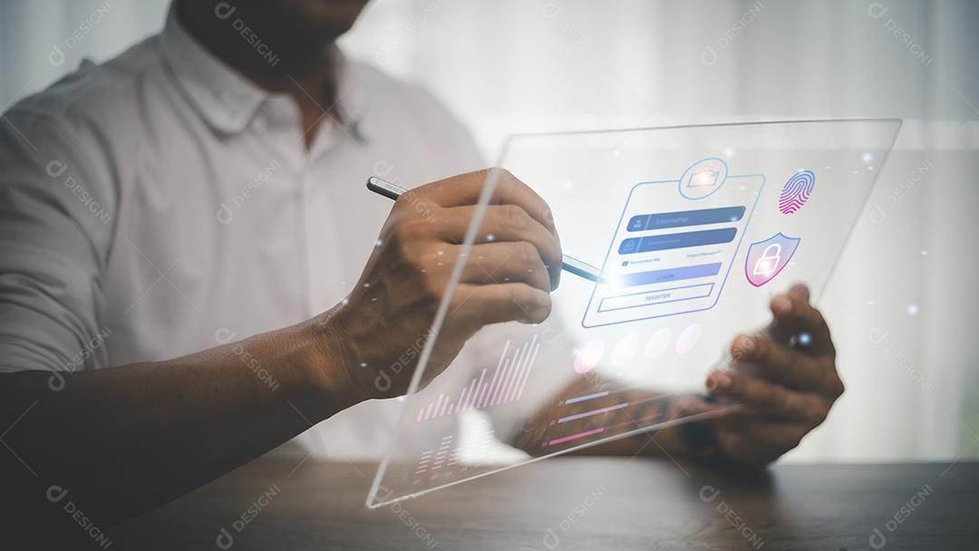 Conceito de segurança cibernética, segurança da informação e criptografia, acesso seguro às informações pessoais do usuário, acesso seguro à Internet, segurança cibernética.