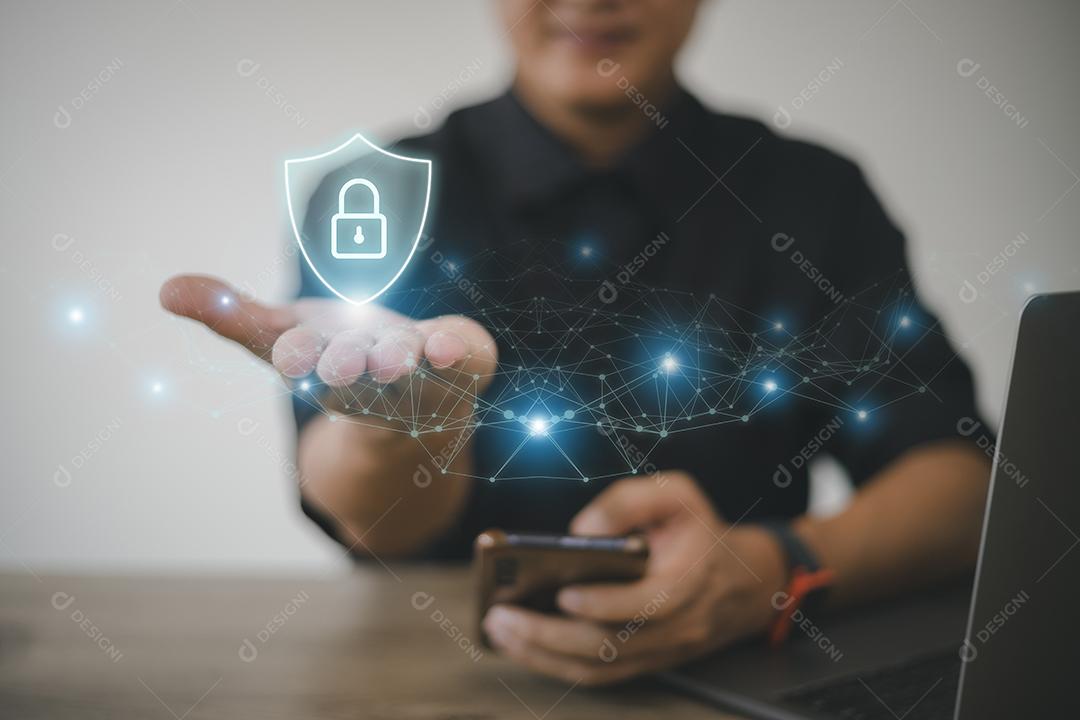 Conceito de segurança cibernética, segurança da informação e criptografia, acesso seguro às informações pessoais do usuário, acesso seguro à Internet, segurança cibernética.