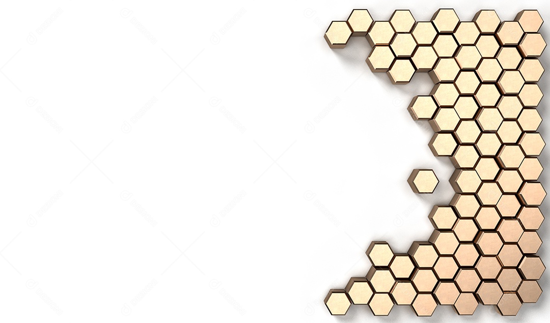 Imagem de renderização 3D de forma sólida hexágono em fundo branco.