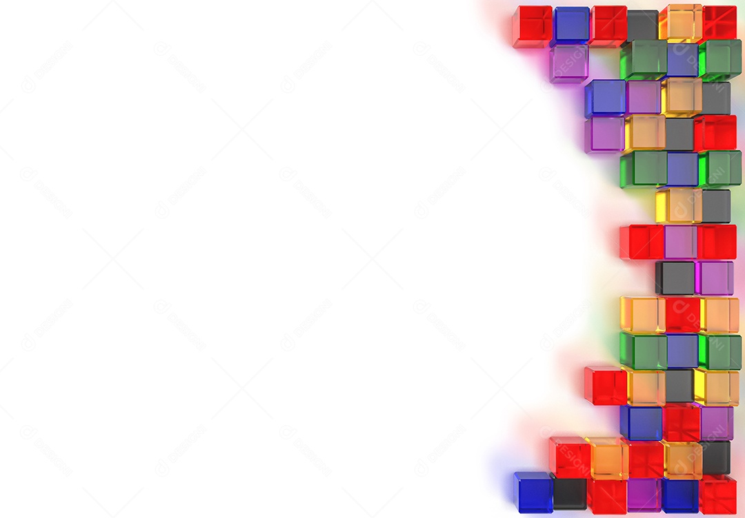 Imagem de renderização 3D de vidro cúbico colorido.