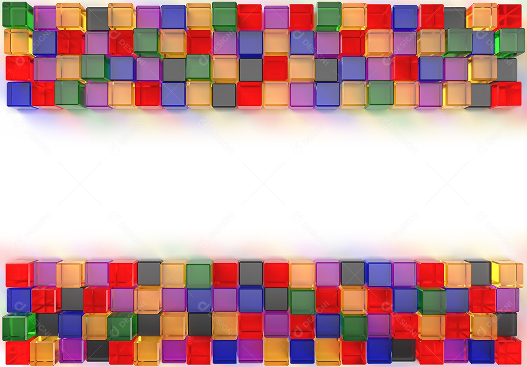 Imagem de renderização 3D de vidro cúbico colorido.