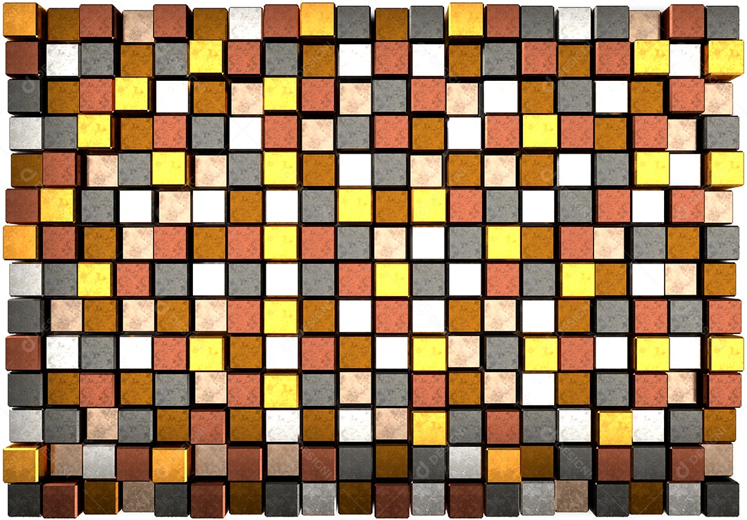 Imagem de renderização 3D de cúbico de metal colorido. Maquete de arte e plano de fundo na camada de objeto inteligente.