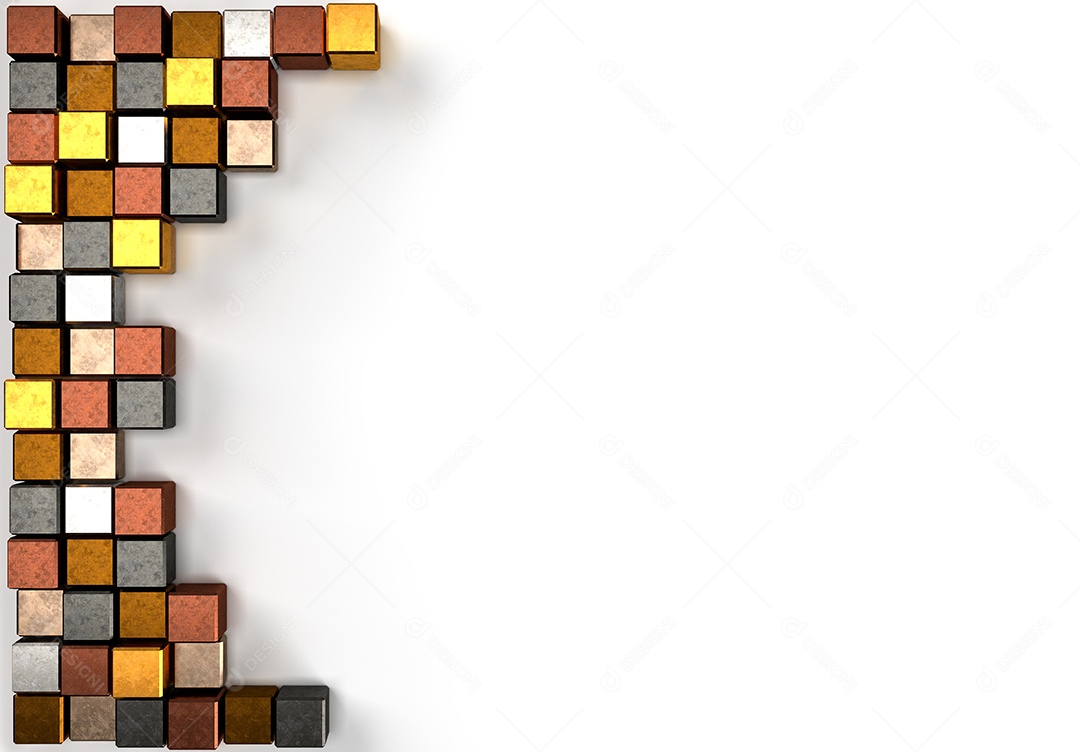 Imagem de renderização 3D de cúbico de metal colorido. Maquete de arte e plano de fundo na camada de objeto inteligente.