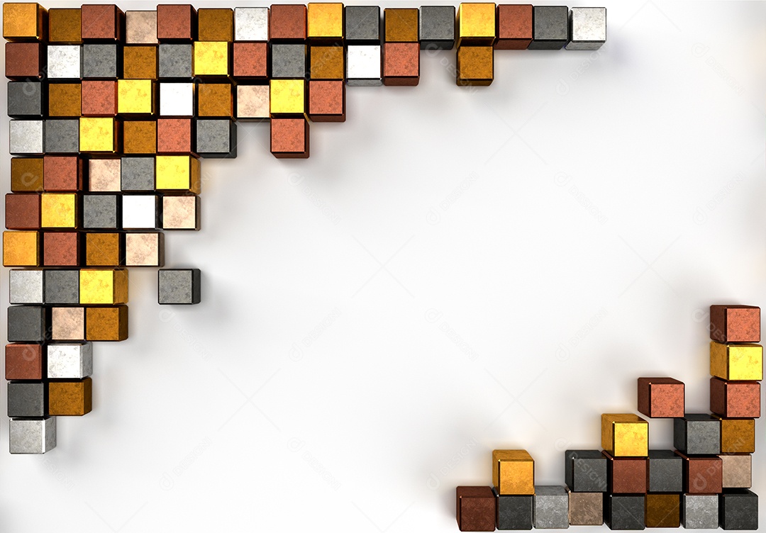 Imagem de renderização 3D de cúbico de metal colorido. Maquete de arte e plano de fundo na camada de objeto inteligente.