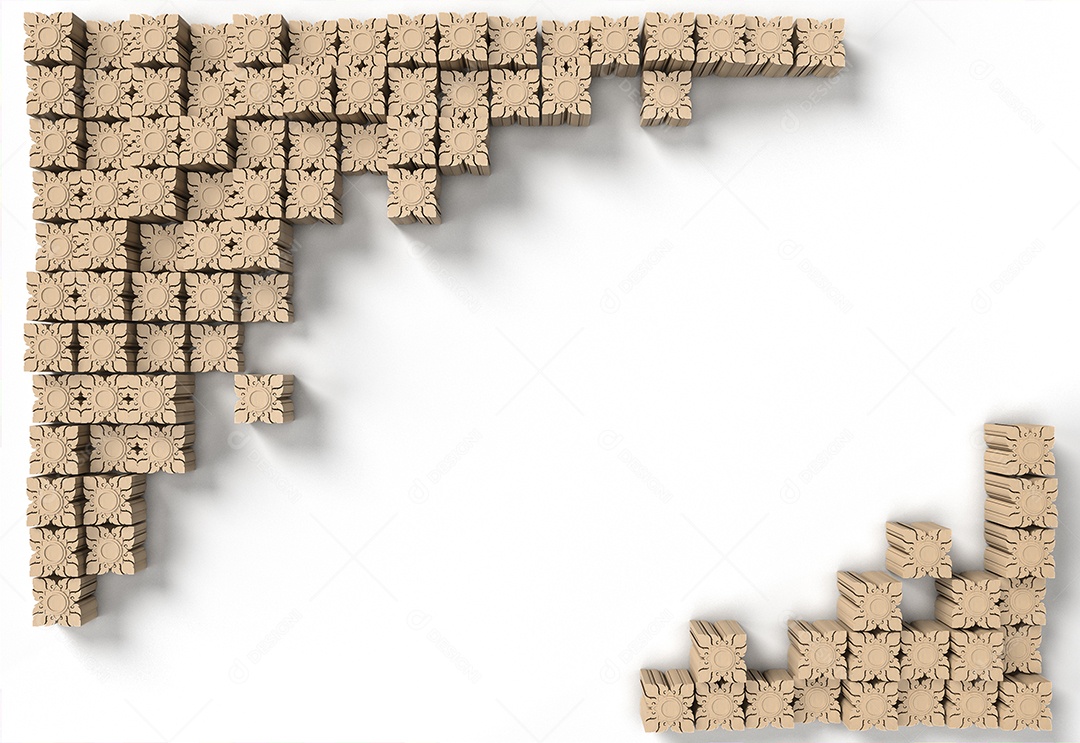 Imagem de renderização 3D do padrão esculpido em madeira cúbica.