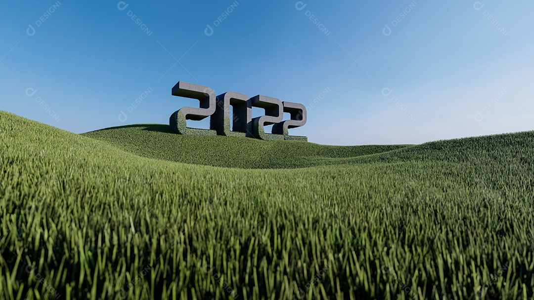 Imagem de renderização 3D do texto 2022 na colina.