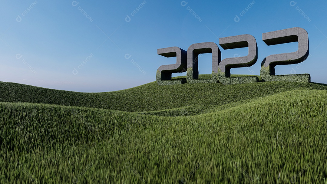 Imagem de renderização 3D do texto 2022 na colina.