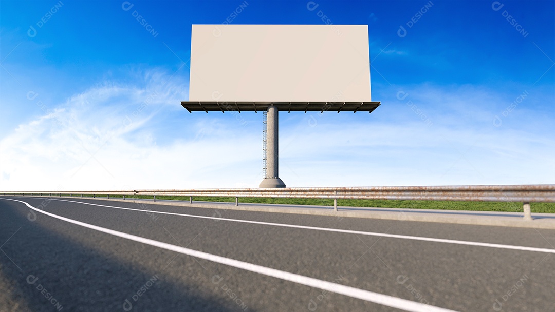 Imagem de maquete do outdoor de renderização 3d ao lado da rodovia. Céu de maquete.