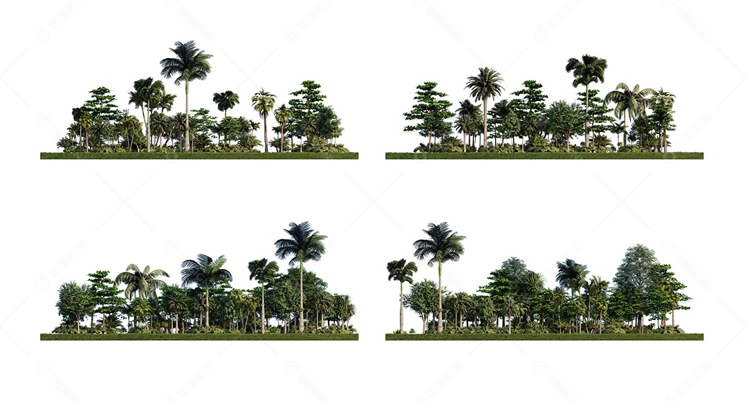 Imagem de renderização 3ds de árvores de renderização 3d no campo de gramíneas. Céu de maquete e background. Cena criador.