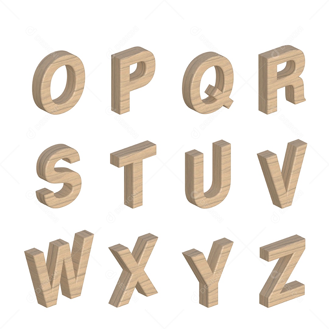 Uma imagem de renderização 3d de alfabetos de madeira de cor clara.