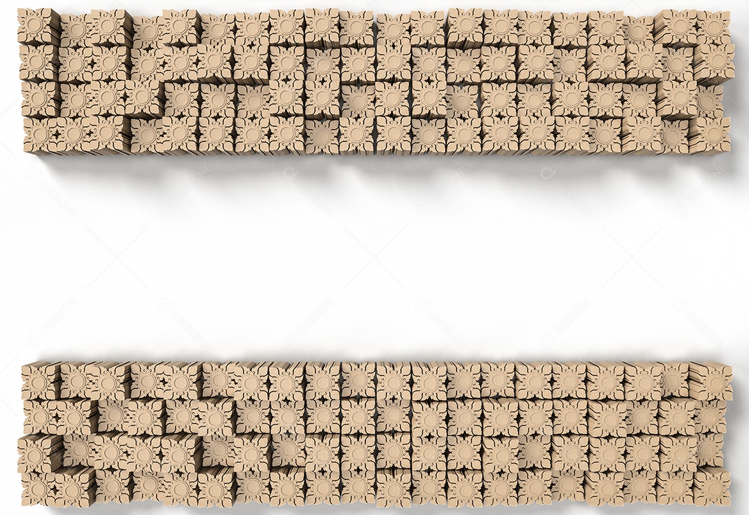 Imagem de renderização 3D do padrão esculpido em madeira cúbica.