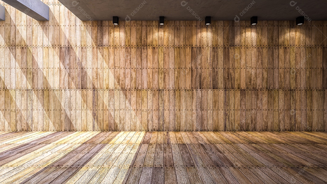 Ilustração 3ds renderizada, parede de madeira e piso.
