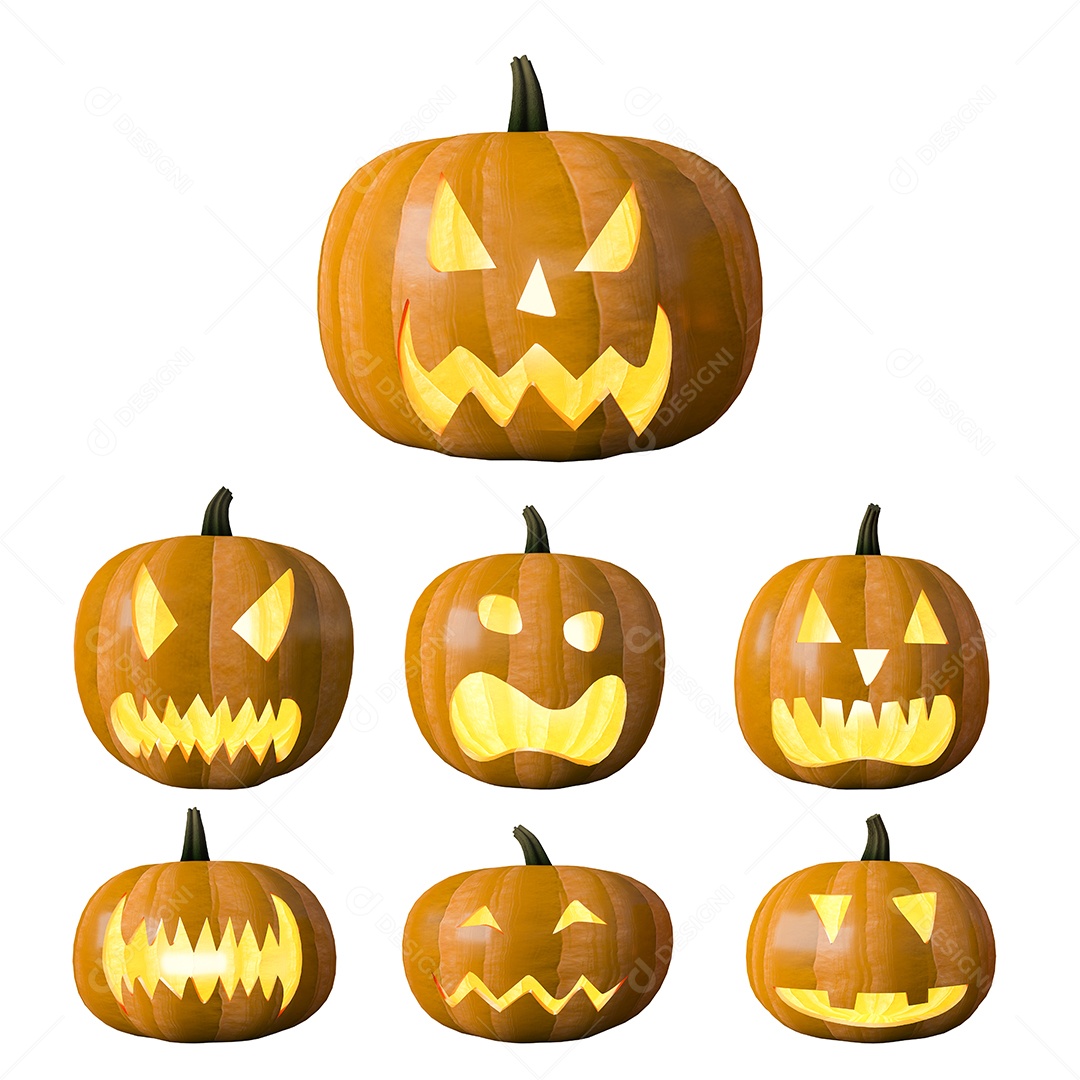 3Ds renderam cabeças de abóbora de imagem. Isolado no fundo branco.