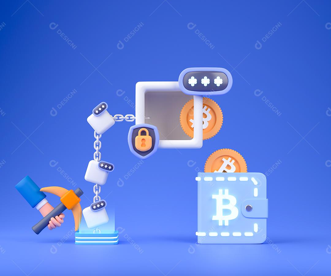 3d renderização conceito criptomoeda e blockchain tecnologia ilustração