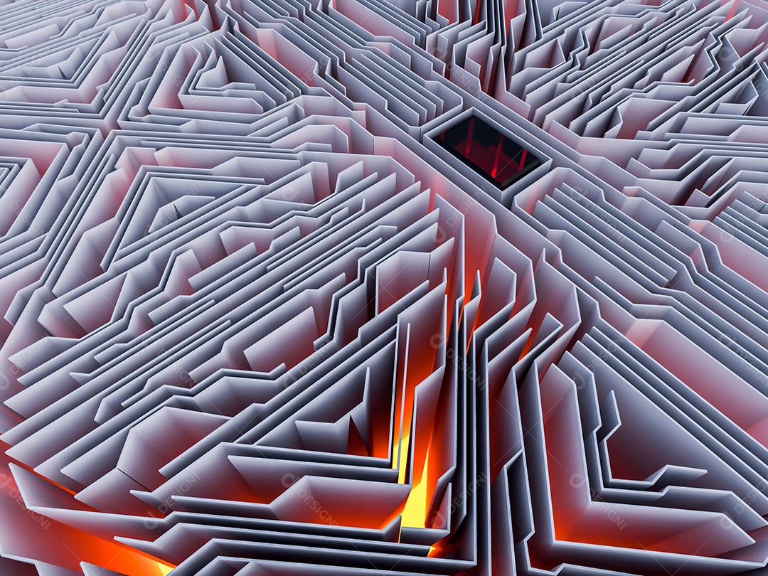 Fundo 3d, abstrato, imagem em perspectiva de placas de circuito para dispositivos eletrônicos que têm luz vermelha de baixo.