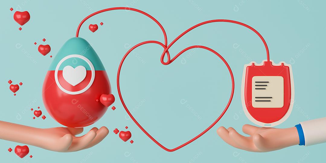 3d renderização conceito doação de sangue. Doutor dá saco de sangue ao paciente.