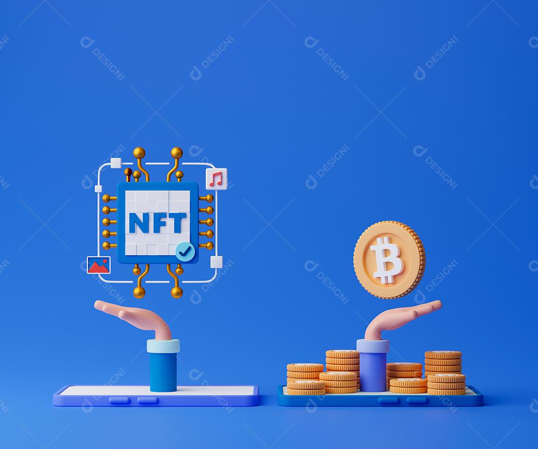 Conceito de renderização 3D de um token fúngico ou NFT