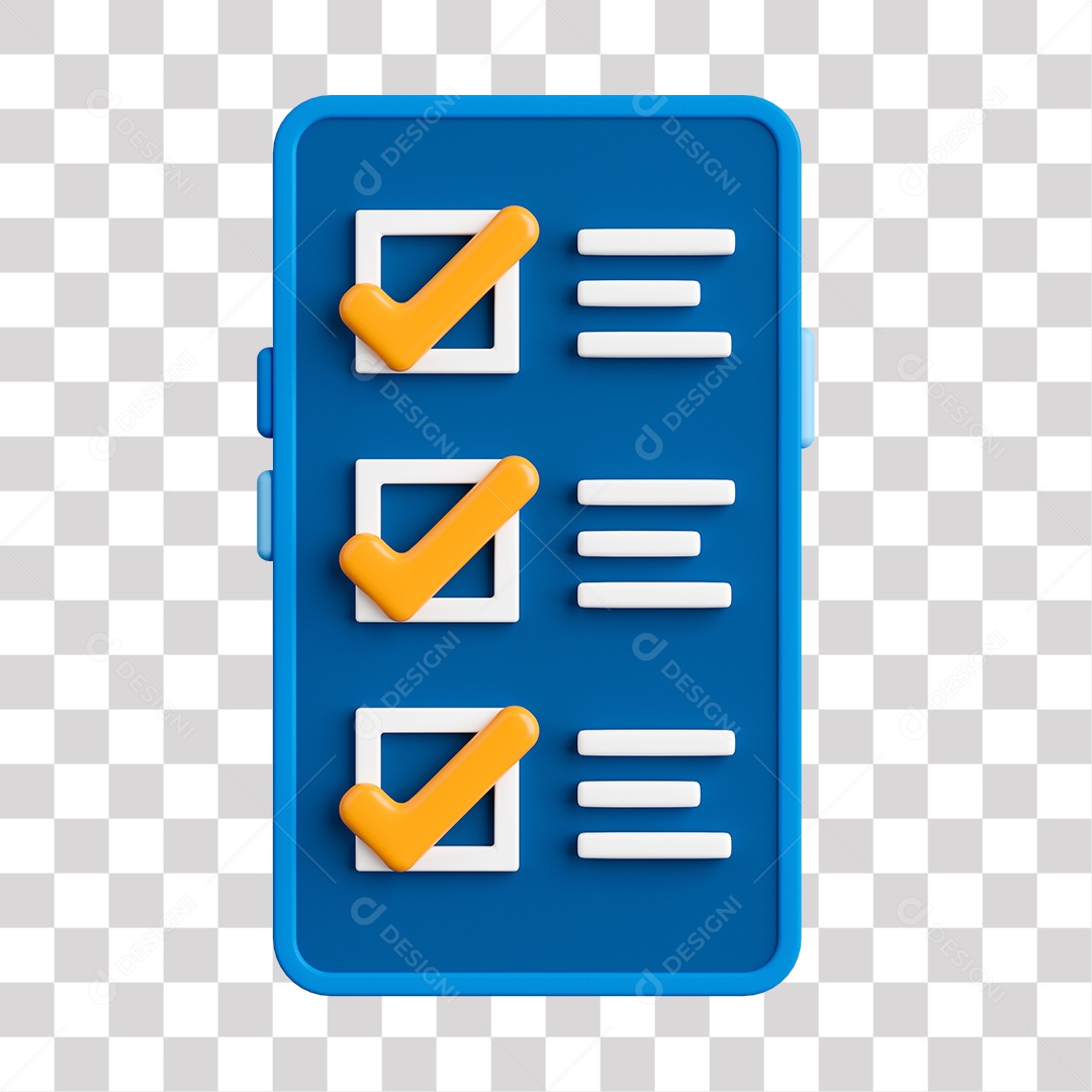 Ícone Telefone com Checklist Elemento 3D PNG Transparente