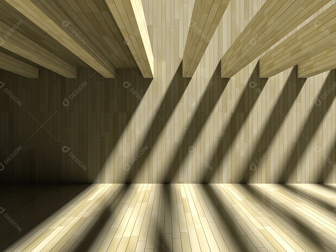 Sala em branco que tem efeito de sombra na parede e no chão, efeito de sombra de vigas longas.