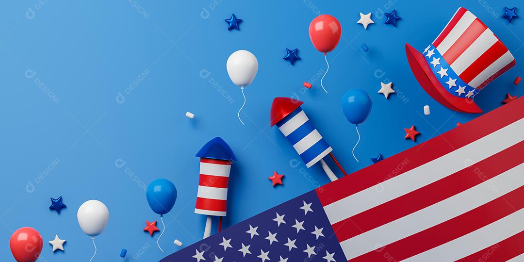 Fundo do dia da independência dos EUA de renderização 3D com espaço de cópia para texto ou mensagem.