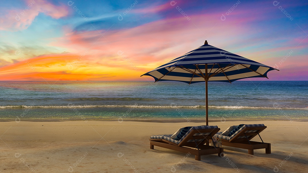 Barraca de madeira que cobre por tecido localizado na praia, cortina sendo soprada pelo vento do mar, cama de dia branca e azul.