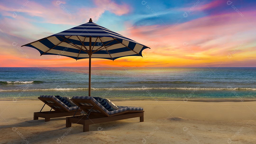 Barraca de madeira que cobre por tecido localizado na praia, cortina sendo soprada pelo vento do mar, cama de dia branca e azul.