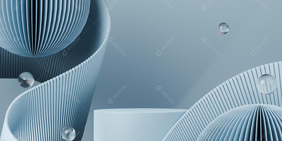 3d claro pódio cilindro vazio no fundo azul. Cena abstrata para exibição do produto.