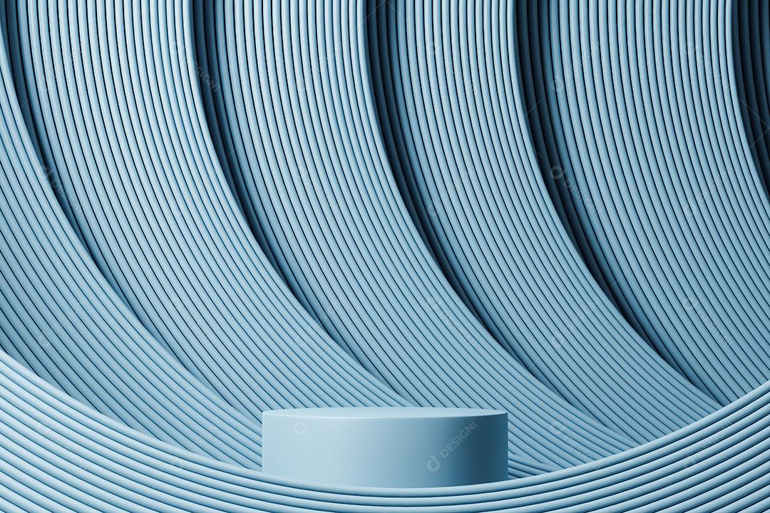 3d claro pódio cilindro vazio no fundo azul. Cena abstrata para exibição do produto.