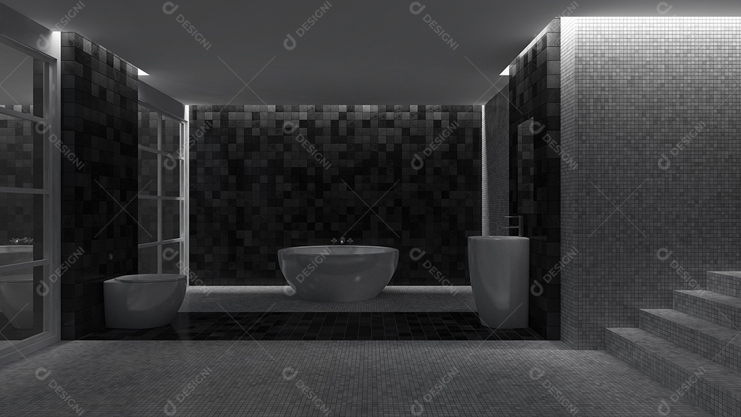 Design de interiores de banheiro 3D.