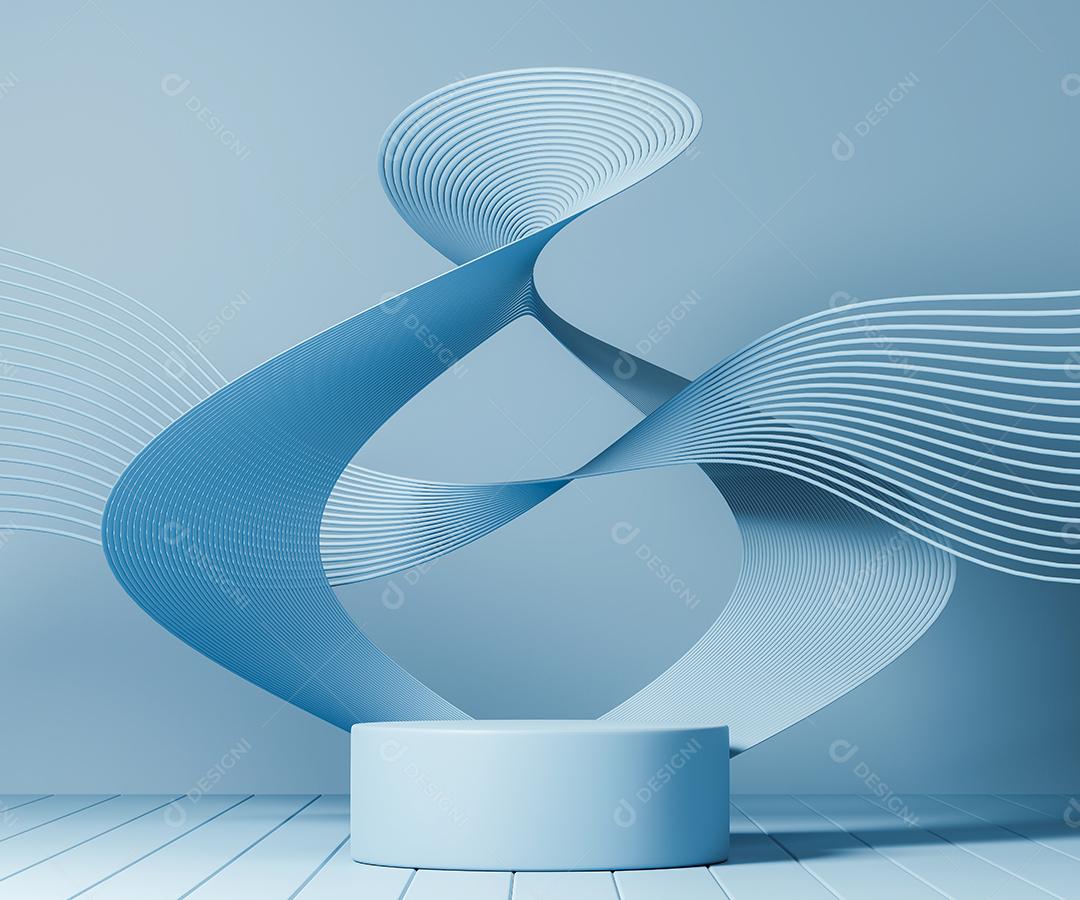 3d claro pódio cilindro vazio no fundo azul. Cena abstrata para exibição do produto.