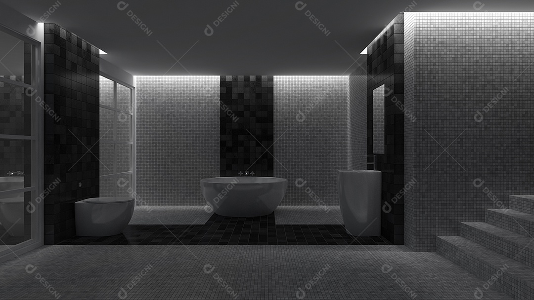 Design de interiores de banheiro 3D.
