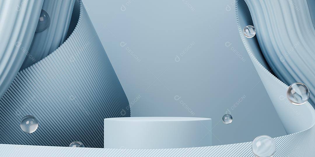 3D virando pódio de cilindro vazio sobre fundo azul claro. Jantar de resumos para exposição do produto.