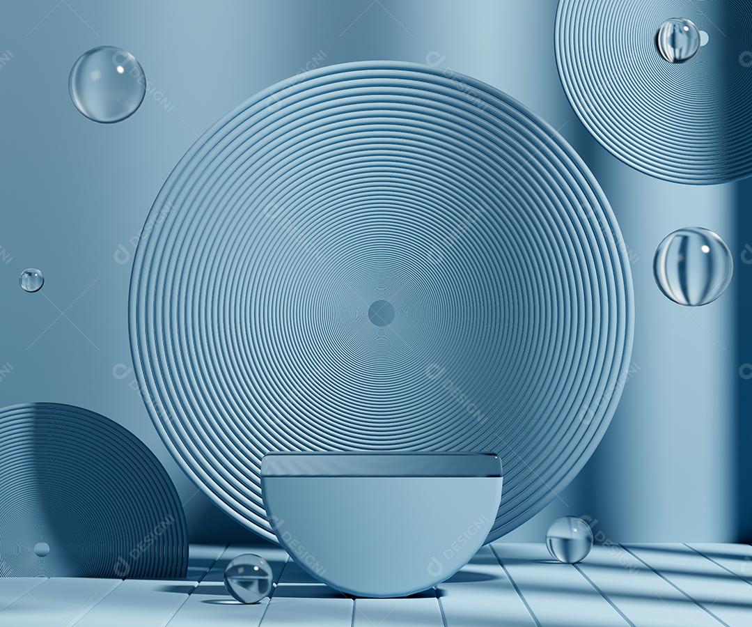 pódio vazio de renderização 3D sobre fundo azul claro. Jantar de resumos para exposição do produto.