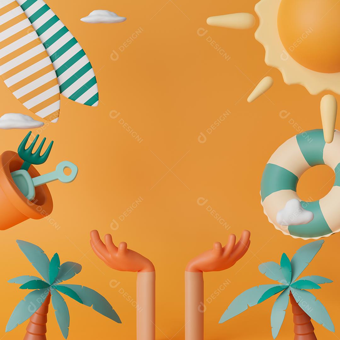 Fundo de conceito de temporada de verão de renderização 3D com espaço de cópia no centro para texto ou mensagem.