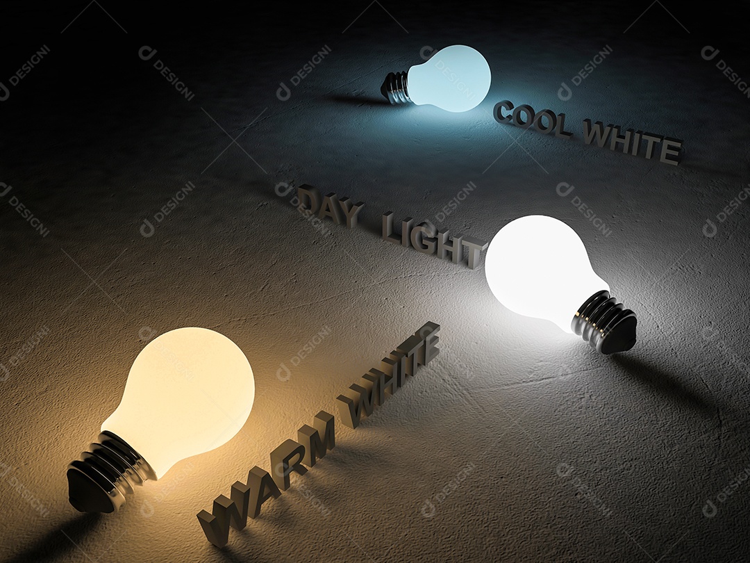 Imagem de renderização 3D de 3 lâmpadas ou lâmpadas colocadas no piso de concreto rachado.