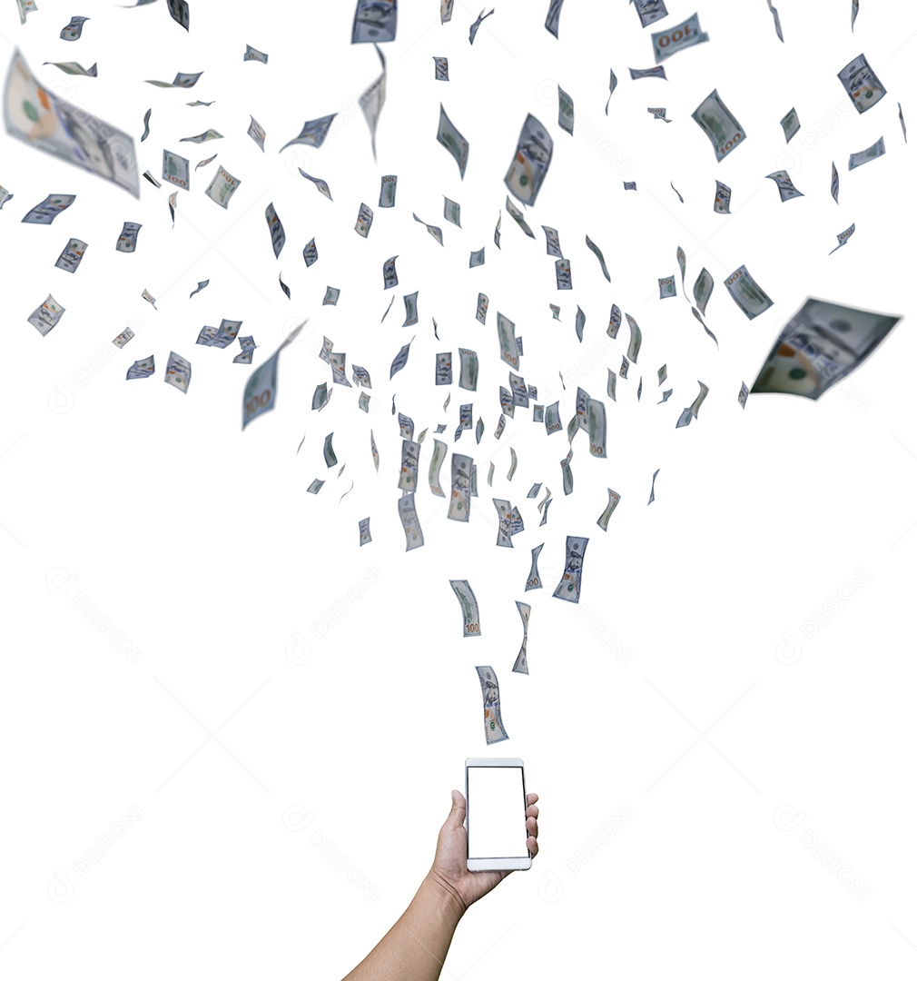 Mão trabalhando online no smartphone ganhando dinheiro.