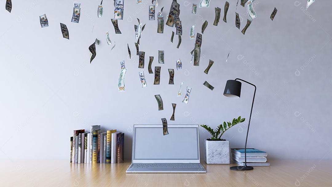 Trabalhando online no computador portátil ganhando dinheiro.