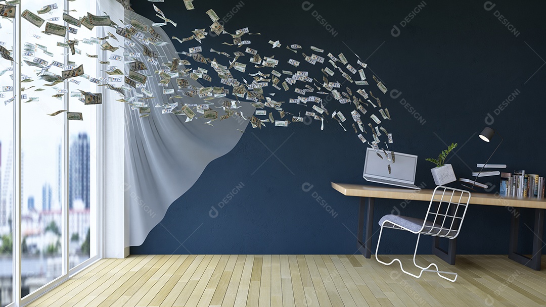 Trabalhando online no computador portátil ganhando dinheiro.