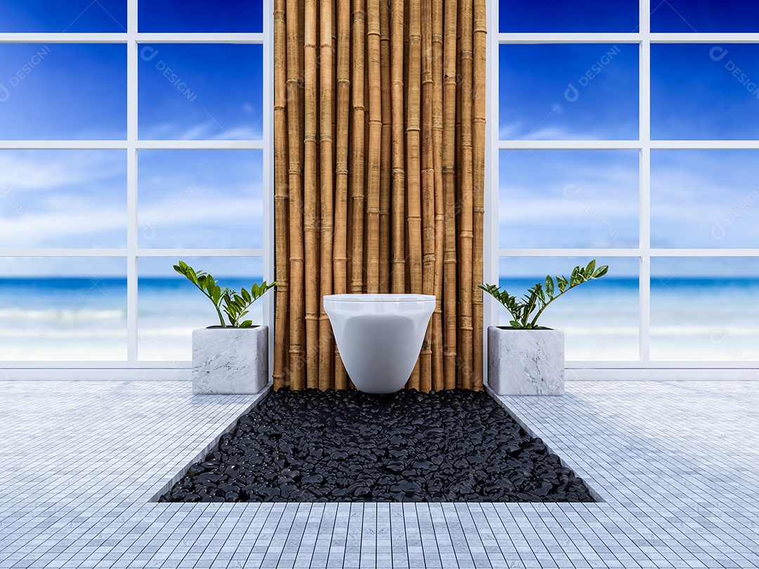 Bathroom interior design 3D rendering image.