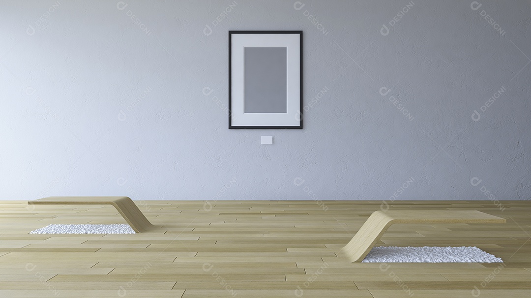 imagem de renderização 3D da sala da galeria com moldura em branco.